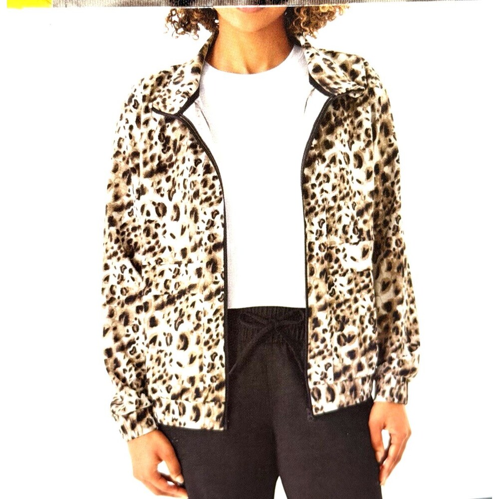 NEW Member's Mark Womens Sz M 8-10 Travel Jacket Leopard Print Full Zip Stretch